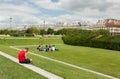 Paris, France 02 June 2018: People enjoying a beautiful summer day in the Park Jardin des Tuileries pl. de la Concorde. Royalty Free Stock Photo