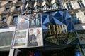 PARIS, FRANCE - JUNE 23, 2017: Posters above the cinema entrance UGC Normandie in the center of Paris on the Avenue des Champs-