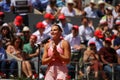 Aryna Sabalenka of Belarus during on court interview after Round 3 match against Kamilla Rakhimova of Russia at 2023 Roland Garros