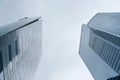 PARIS, FRANCE - JUNE 27, 2016: Reflection of modern skyscraper buildings. Architecture in La, Defence, Paris Royalty Free Stock Photo