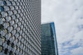 PARIS, FRANCE - JUNE 27, 2016: Reflection of modern skyscraper buildings. Architecture in La, Defence, Paris Royalty Free Stock Photo