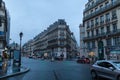 Paris, France - June 01, 2018. Paris street view with traditional french building facades under summer evening sun rays. Parisian