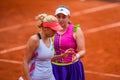 Tennis players Lyudmyla Kichenok L UKR and Jelena Ostapenko LVA in action during their women`s doubles semifinal match