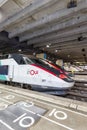 TGV high-speed trains of SNCF at Gare Paris Montparnasse railway station portrait format in France