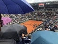 PARIS, France, June 7th, 2019 : Court Philippe Chatrier of the French Open Grand Slam tournament, in the rain before the