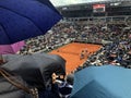 PARIS, France, June 7th, 2019 : Court Philippe Chatrier of the French Open Grand Slam tournament, in the rain before the