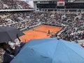 PARIS, France, June 7th, 2019 : Court Philippe Chatrier of the French Open Grand Slam tournament, in the rain before the