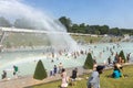 Paris, France, June 27, 2019: tourists and locals taking a bath in the Jardins du Trocad ro Guardians of the Trocadero under the