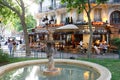 View of typical Parisian cafe Le Metro . It is located on famous Saint Germain boulevard in Paris, France. Royalty Free Stock Photo