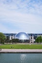 Paris, France, La Geode in the Parc de la Villette. mirror geodesic dome at the Cite des Sciences et de l Industrie