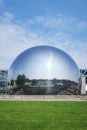 Paris, France, La Geode in the Parc de la Villette. mirror geodesic dome at the Cite des Sciences et de l Industrie