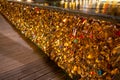 Paris, France, 1.11.2019 - Love locks on Ponts des Arts to Bibliotheque Mazarine