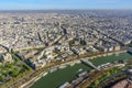 Paris, France, March 30, 2017: Aerial view of Paris from the Eiffel Tower. Panoramic view of the skyline over Paris Royalty Free Stock Photo