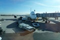 PARIS, FRANCE - MARCH 6 2018 - paris airport landing and loading cargo and passenger Royalty Free Stock Photo