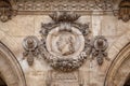Paris, France, March 31, 2017: Architectural details of Opera National de Paris. Cimarosa Facade sculpture. Grand Opera