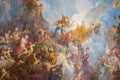 Paris, France, March 28 2017: Ceiling painting in Hercules room of the Royal Chateau Versailles at the Palace of