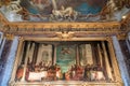 Paris, France, March 28 2017: Ceiling painting in Hercules room of the Royal Chateau Versailles at the Palace of