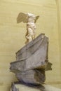 Paris, France, March 28 2017: Close up of the Victory of Samothrace - Nike of Samothrace: marble sculpture of the Greek
