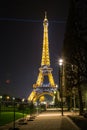 Paris, France, March 27 2017: Eiffel Tower in Paris at night with lights on Royalty Free Stock Photo