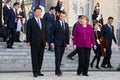 PARIS, FRANCE - MARCH 25, 2018 : Emmanuel Macron, Angela Merkel and Xi Jinping at the Elysee Palace