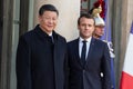 PARIS, FRANCE - MARCH 25, 2018 : Emmanuel Macron welcoming Xi Jinping at ElysÃÂ©e Palace