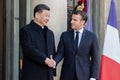 PARIS, FRANCE - MARCH 25, 2018 : Emmanuel Macron welcoming Xi Jinping at ElysÃÂ©e Palace