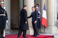 PARIS, FRANCE - MARCH 25, 2018 : Emmanuel Macron welcoming Xi Jinping at ElysÃÂ©e Palace