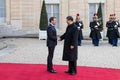 PARIS, FRANCE - MARCH 25, 2018 : Emmanuel Macron welcoming Xi Jinping at ElysÃÂ©e Palace