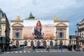 Advertising billboard for Ralph Lauren RL 888 handbags on the main facade of the Opera house, Paris, France Royalty Free Stock Photo