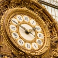 Paris, France, March 28 2017: Golden clock of the museum D`Orsay.The Musee d`Orsay is a museum in Paris, on the left Royalty Free Stock Photo