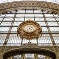 Paris, France, March 28 2017: Golden clock of the museum D`Orsay.The Musee d`Orsay is a museum in Paris, on the left Royalty Free Stock Photo