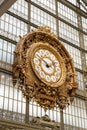 Paris, France, March 28 2017: Golden clock of the museum D`Orsay.The Musee d`Orsay is a museum in Paris, on the left Royalty Free Stock Photo