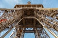 Paris, France, March 30, 2017: Inside the Eiffel Tower in Paris, France. View to the inside of Eiffel Tower. Big