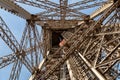 Paris, France, March 30, 2017: Inside the Eiffel Tower in Paris, France. View to the inside of Eiffel Tower. Big