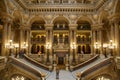 Paris, France, March 31 2017: Interior view of the Opera National de Paris Garnier, France. It was built from 1861 to Royalty Free Stock Photo