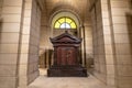 Paris, France - March 15, 2018: Jean-Jacques Rousseau tomb inside of The Pantheon. Secular mausoleum containing the remains of