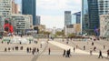 Paris, France, March 31 2017: La Defense - modern business and financial district in Paris with high rise buildings Royalty Free Stock Photo