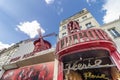 Paris, France - March 16, 2018: Moulin Rouge - famous cabaret built in 1889, in red-light district Pigalle on Boulevard de Clichy Royalty Free Stock Photo