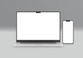 PARIS - France - March 15, 2023: Newly released Apple Macbook Air and Iphone 14, Silver color. Side view. 3d rendering laptop