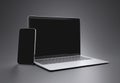 PARIS - France - March 15, 2023: Newly released Apple Macbook Air and Iphone 14, Silver color. Side view. 3d rendering laptop