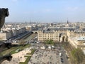 Small details of gargoyle and chimera in aerial cityscape from Notre Dame
