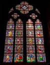 Paris, France, March 27, 2017: Stained glass window at Notre Dame cathedral. Notre Dame church is one of the top tourist Royalty Free Stock Photo