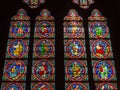 Paris, France, March 27, 2017: Stained glass window at Notre Dame cathedral. Notre Dame church is one of the top tourist Royalty Free Stock Photo