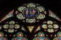 Paris, France, March 27, 2017: Stained glass window at Notre Dame cathedral. Notre Dame church is one of the top tourist Royalty Free Stock Photo