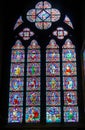 Paris, France, March 27, 2017: Stained glass window at Notre Dame cathedral. Notre Dame church is one of the top tourist Royalty Free Stock Photo