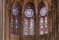 Paris, France - March 13, 2018: Stained glass window in Notre dame cathedral Royalty Free Stock Photo