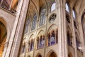 Paris, France - March 13, 2018: Stained glass windows in Notre dame cathedral Royalty Free Stock Photo