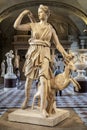 Paris, France, March 28 2017: Statue of Artemis in Louvre, Paris. Black and white. Artemis - in ancient Greek mythology