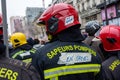 Striking French firefighters during a protest against the retirement reform in Paris, France