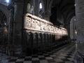 Paris, France - March 31, 2019: 14th Century wood reliefs in Notre-Dame de Paris Cathedral telling the story of the life of Jesus